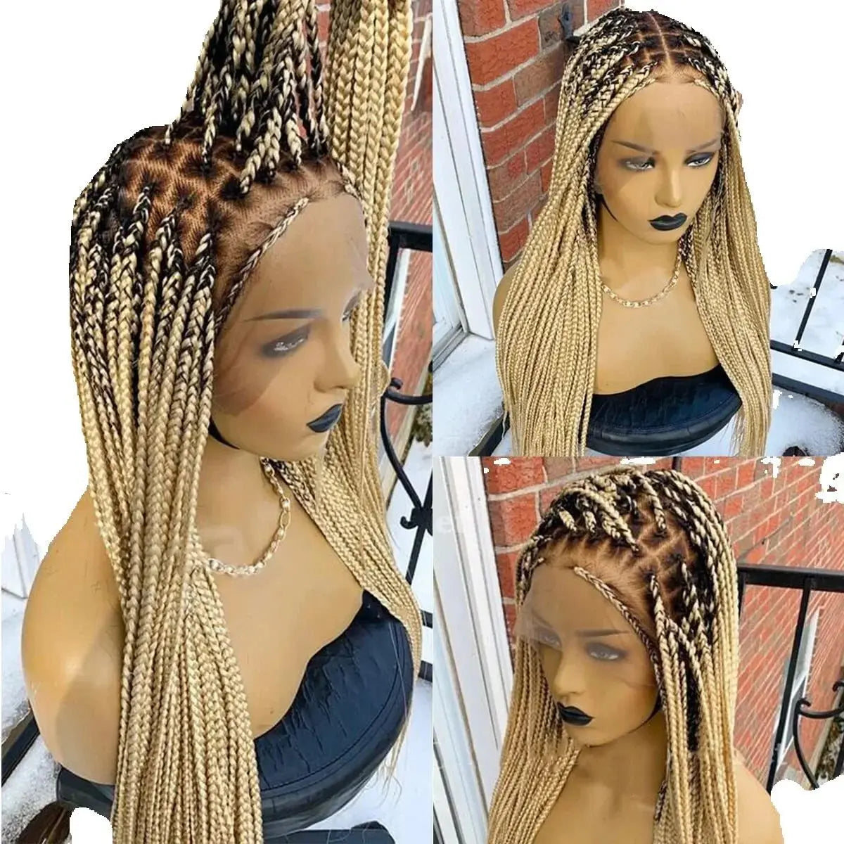 Ombre Blonde Knotless Box Braided Wig | Full Lace Braids Wig | Senegalese Twist, Passion Twist, Faux Locs Styles Available | Kanekalon Hair
