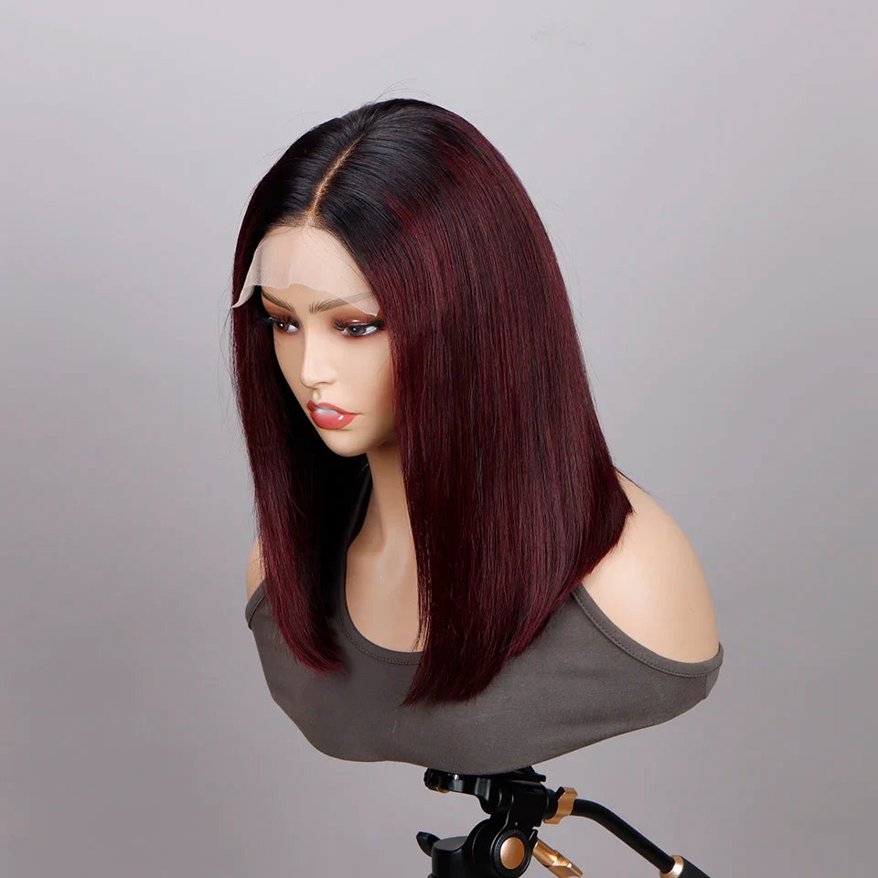 Ombre 1B/99J Burgundy & 1B/27 Honey Blonde Straight Bob Wig | HD Transparent Lace Front Human Hair (Glueless)