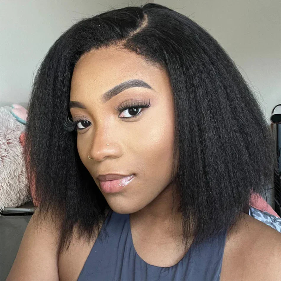 12A Kinky Straight Bob Wig | Lace Front & Closure Wig | Brazilian Remy Hair | Natural Black