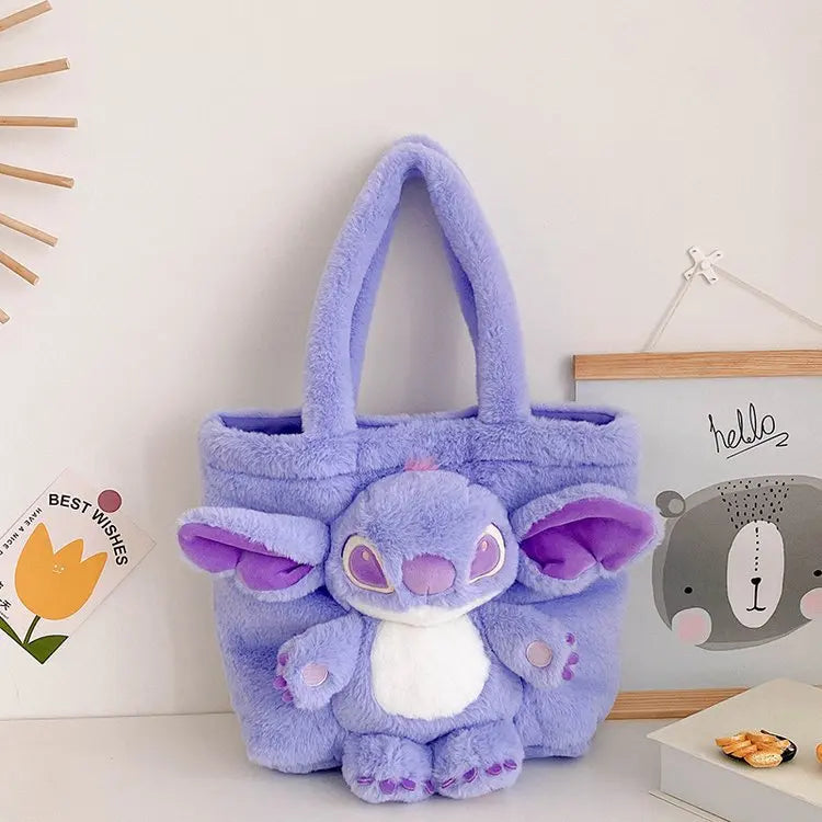 New Cartoon Plush Doll Shoulder Bag | Sweet and Cute Stitch Strawberry Bear Soft Cute Girls Handbag