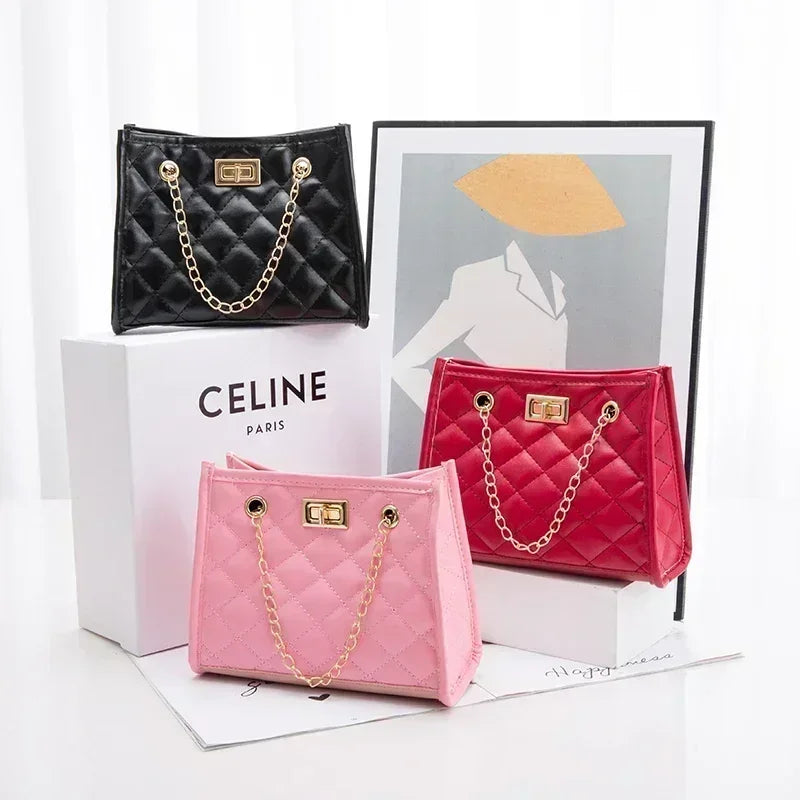 Women's Tote Bag with Chains | Diamond Lattice Underarm Luxury Shoulder Bag for Ladies (Designer Handbag for Parties)