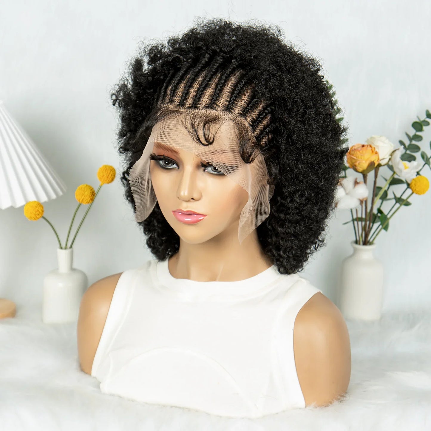 Bouncy Afro Cornrow Full Lace Braided Wig | Synthetic Braids | Black Women