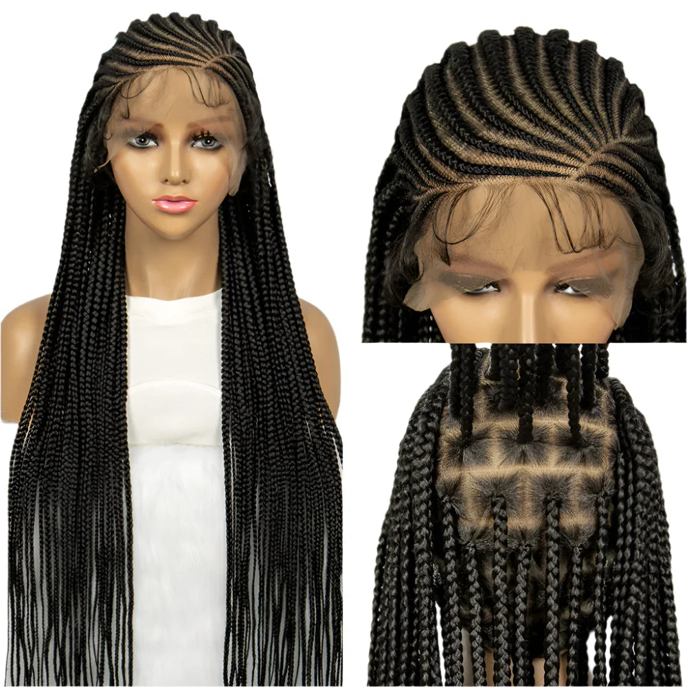 Fulani Stitch Cornrow Box Braids Wig | Transparent Full Lace | Baby Hair | Black Women