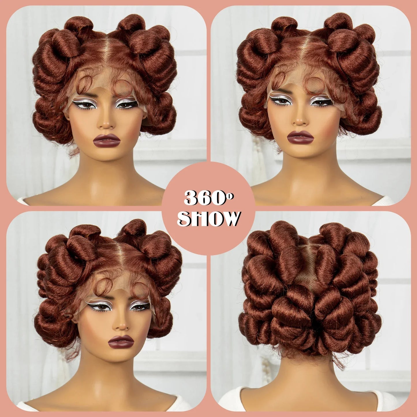 Short Cute Ginger Bantu Knotless Braids Wig | Full Lace Handmade