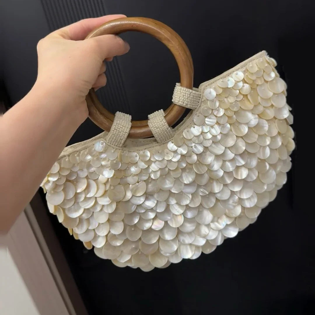 Pure Handmade Natural Shell Bag | New Niche Design Summer Vacation Beach Bag & French Heavy Industry Fashion Ladies Handbag