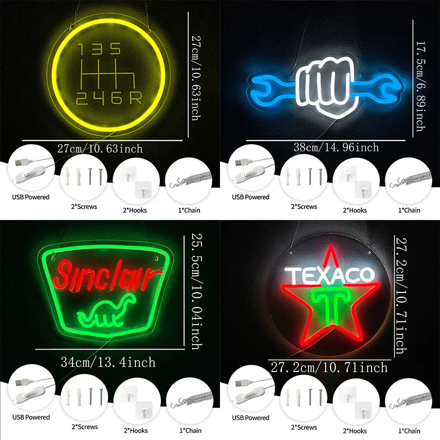 Garage Led Neon Sign, 3D Carved Gear Icon, Usb Powered, Used For Decor Of Bars, Car Service Stations, Parts Stores And Man Caves