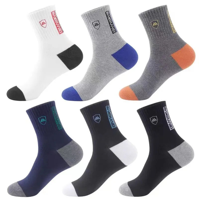 100% Cotton Thick Sports Business Socks Sweat Absorbing Odor Proof Mid Length Stockings Basketball Trendy Socks Men's Autumn
