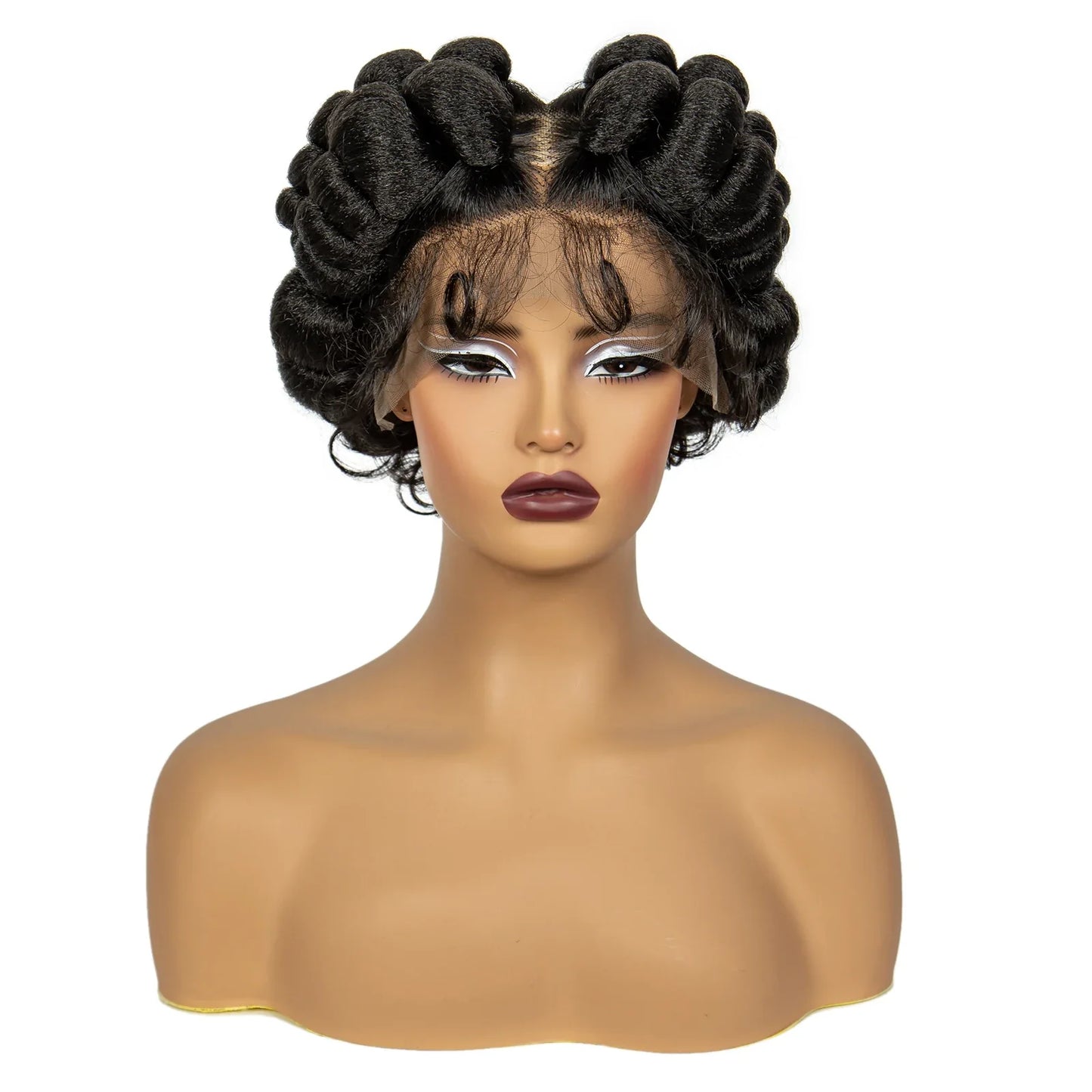 613 Blonde Short Cute Handmade Bantu Knotless Braided Wig | Full Lace Synthetic Wig for Black Women