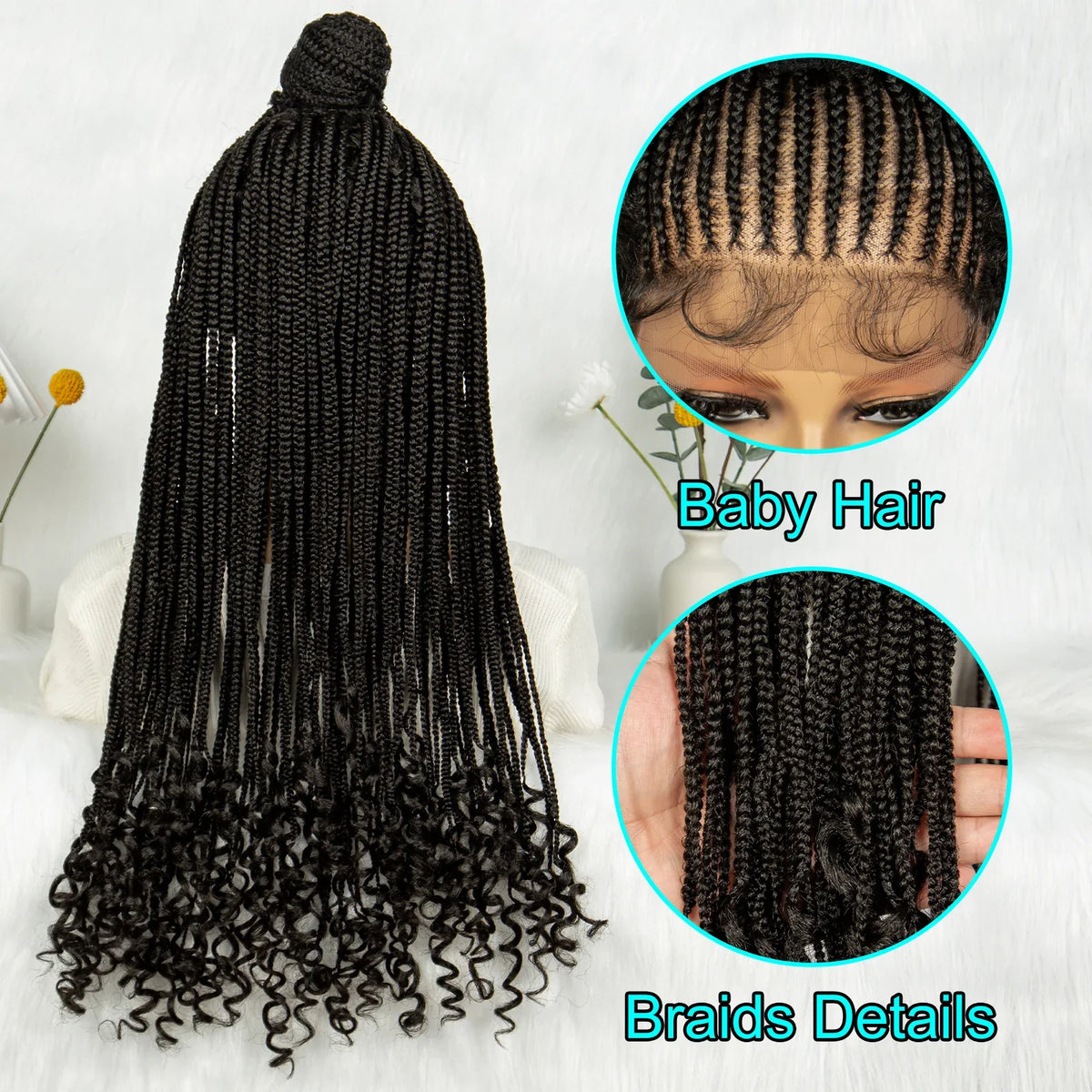 Updo Braided Wig with Curly Ends & Baby Hair | Lace Front