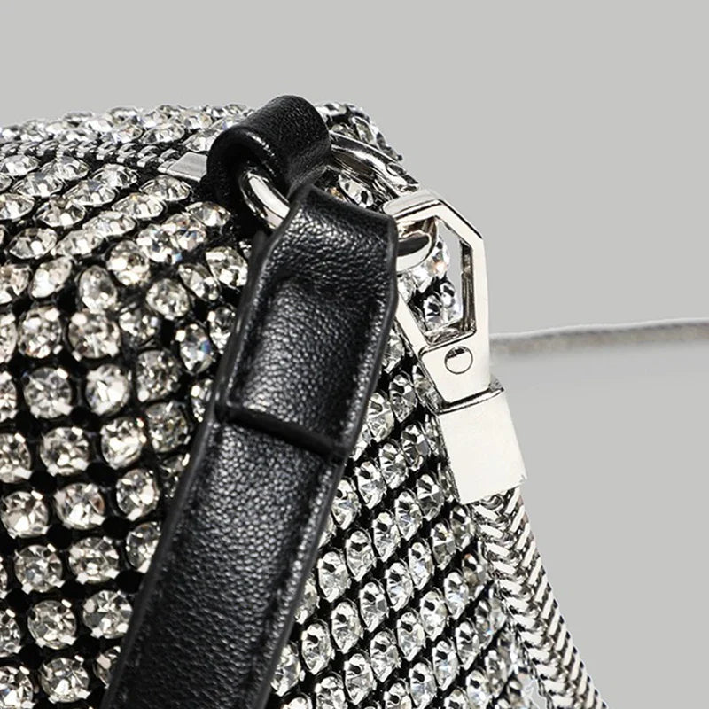 Fashion Banquet Dinner Diamond Bag | High-End Shiny Full Diamond Hand Armpit Shoulder & Crossbody Bag with Chain