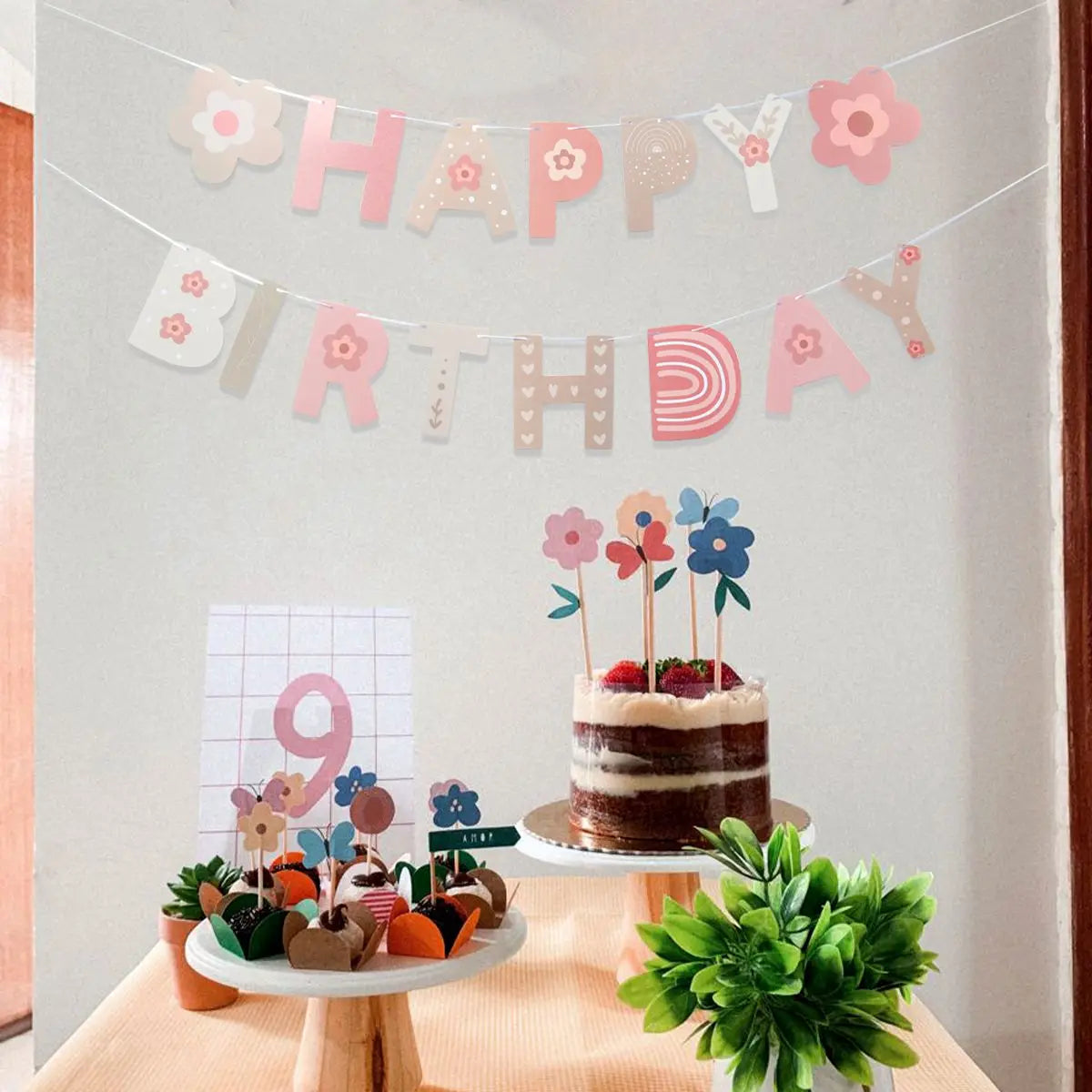 INS Bohemian Boho Rainbow Paper Banner Happy Birthday Party Decorations Girl Kids Baby Shower 1st Birthday Hanging Flag Supplies