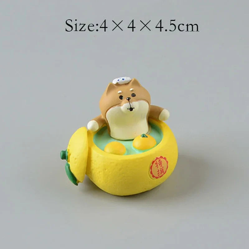 ZAKKA Cute Drinking Cat Figuines Shiba Inu Soak In The Bath Resin Model Pomelo Tree Fairy Garden Home Desktop Decoration gifts