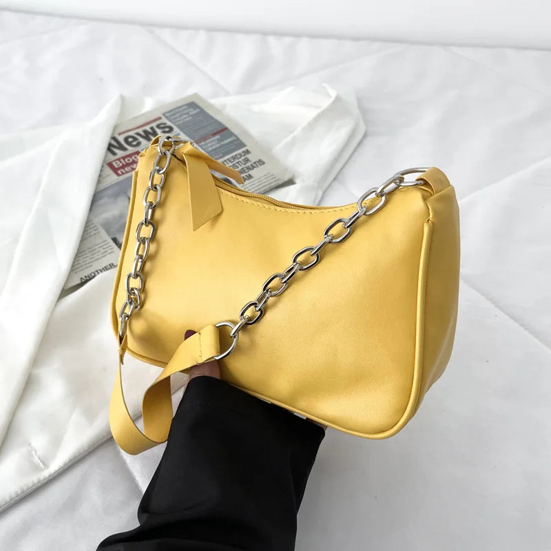Shoulder Bags Women Underarm Chain Bag | PU Candy Colors Zipper Summer Simple Students Daily Casual Handbags