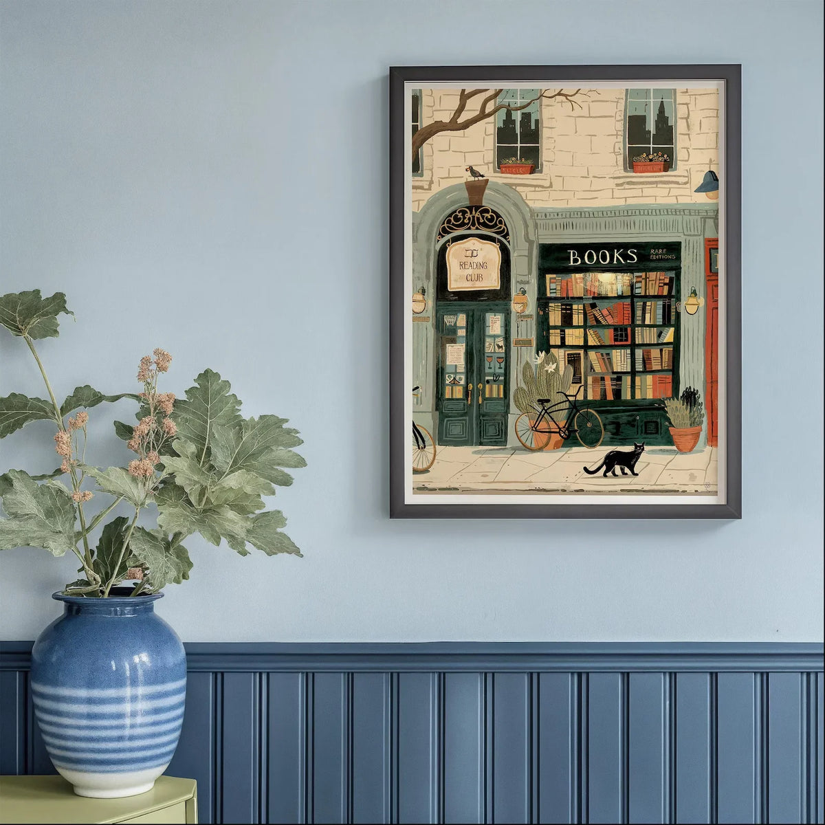 Bookstore Art Print, Cozy Bookshop Illustration, Library Wall Decor, Gift for Book Lover, Reading Nook Poster, Home Office Liter