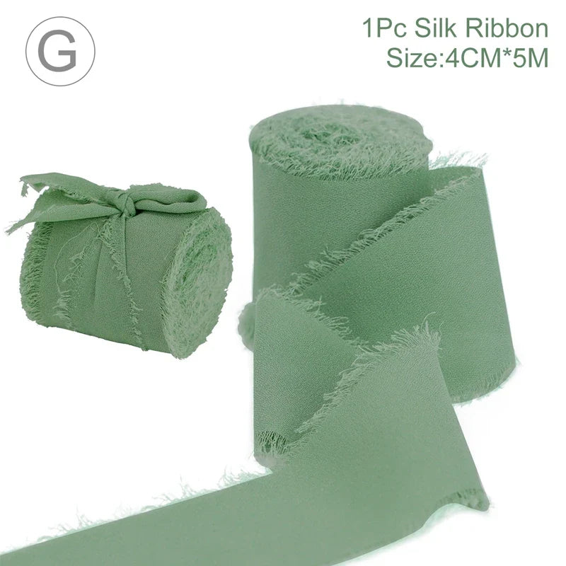 5M Handmade Frayed Edged Satin Chiffon Silk Ribbon For Wedding Invitation Wrapping Bouquets Birthday Party Decorations Gifts