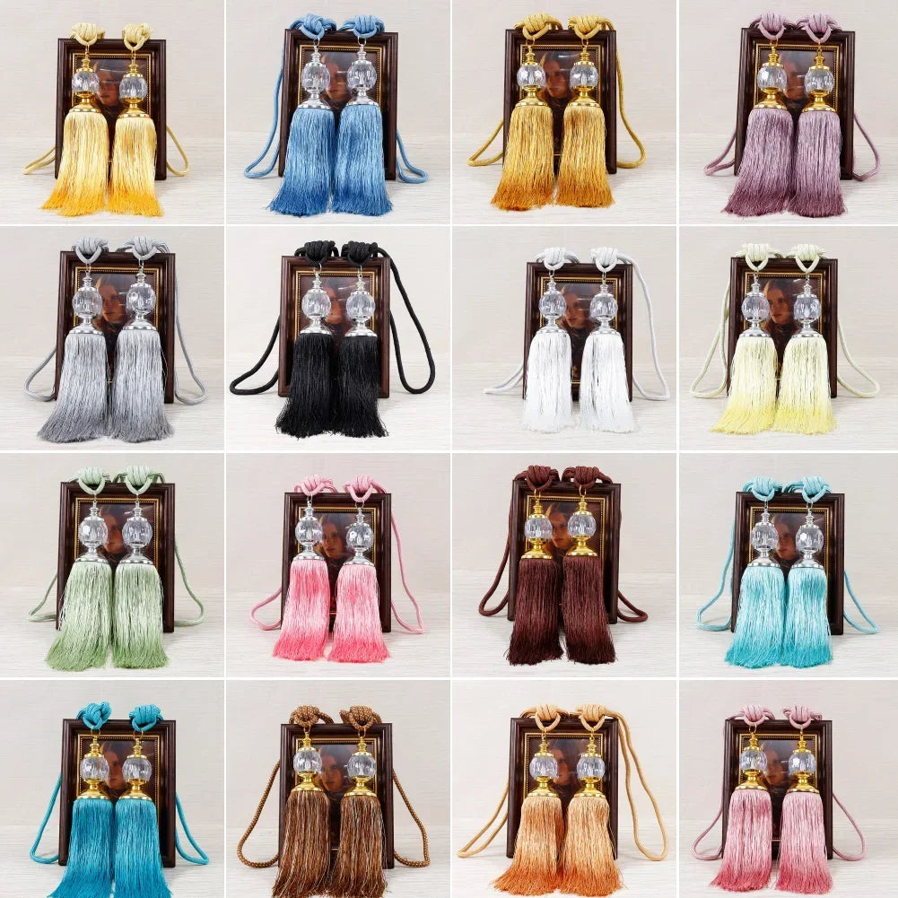 1Pair Tassel Curtain Tieback Crystal Bead Hanging Ball Tie Room Accessories Holder Buckle Rope Bandage Holdback Window Shade