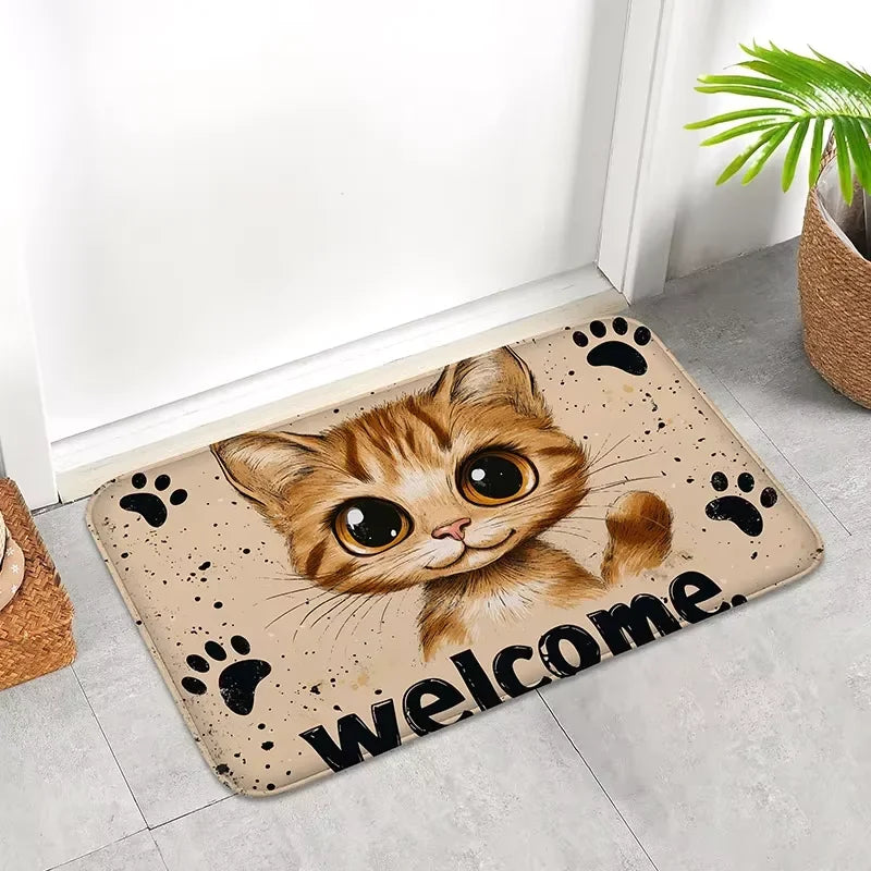 VIKAMA Cartoon Cute Cat Carpet Soft Doormat Welcome Mat Living Room Carpet Kitchen Rug Rug For Bedroom Outdoor Carpet Home Dec