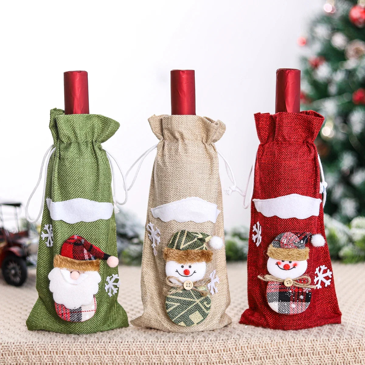 Merry Christmas Decoration for Home 2024 Santa Claus Wine Bottle Cover Snowman Stocking Gift Holders Xmas Navidad Decor New Year