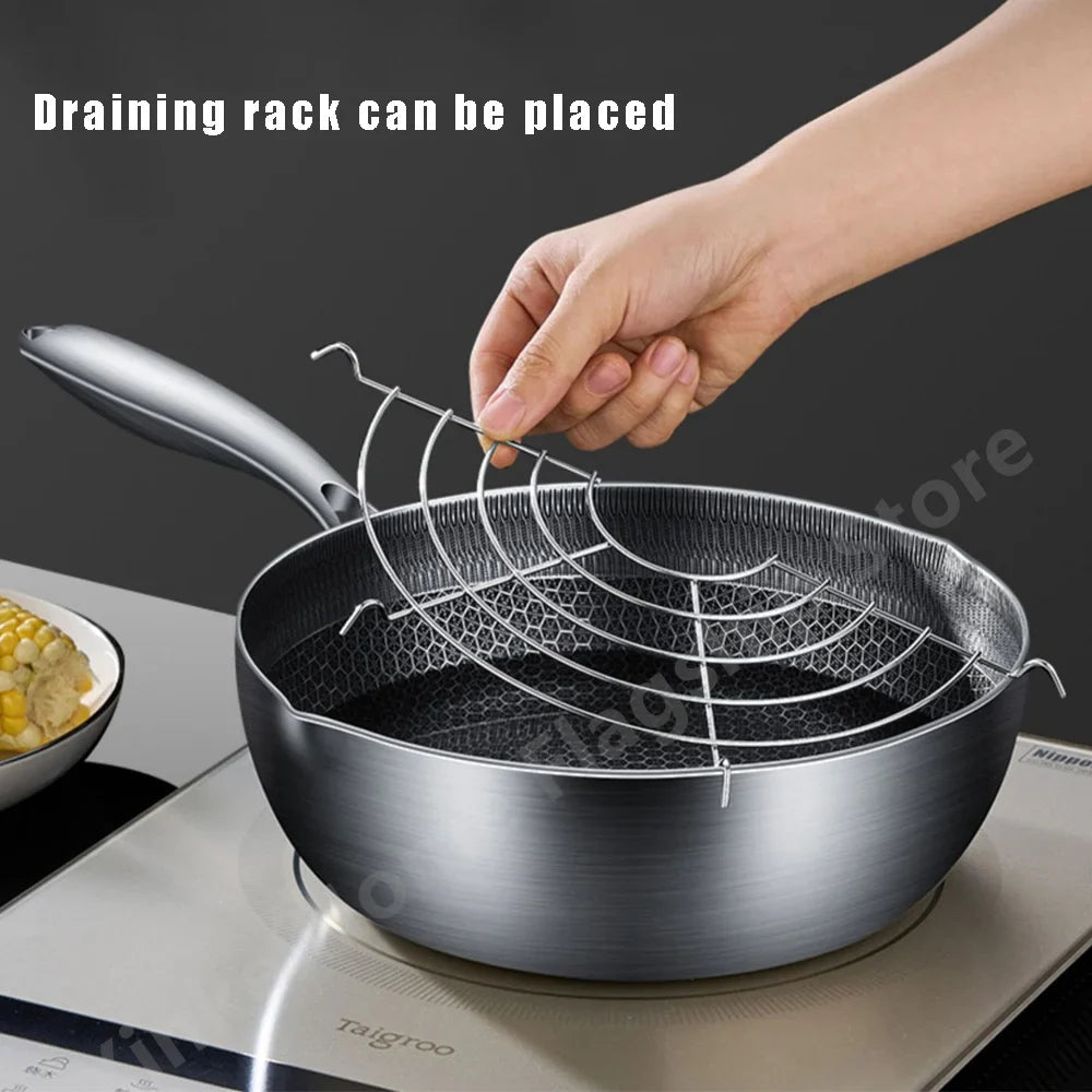 Stainless Steel Frying Pan Steak Cooking Honeycomb Non-Stick Pan Flat Bottom Wok Induction Cooker Universal Kitchen Cookware Pan