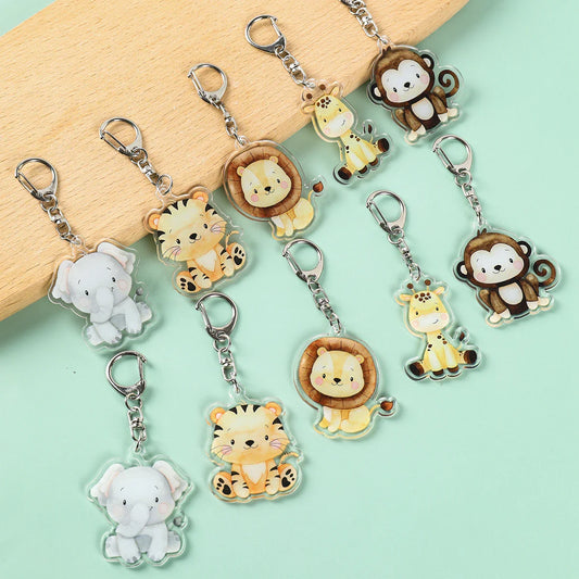 5pcs Jungle Animal Keychains Safari Animal Keychains Lion Giraffe Elephant Key Chains Animal Theme Decor for Baby Shower Party