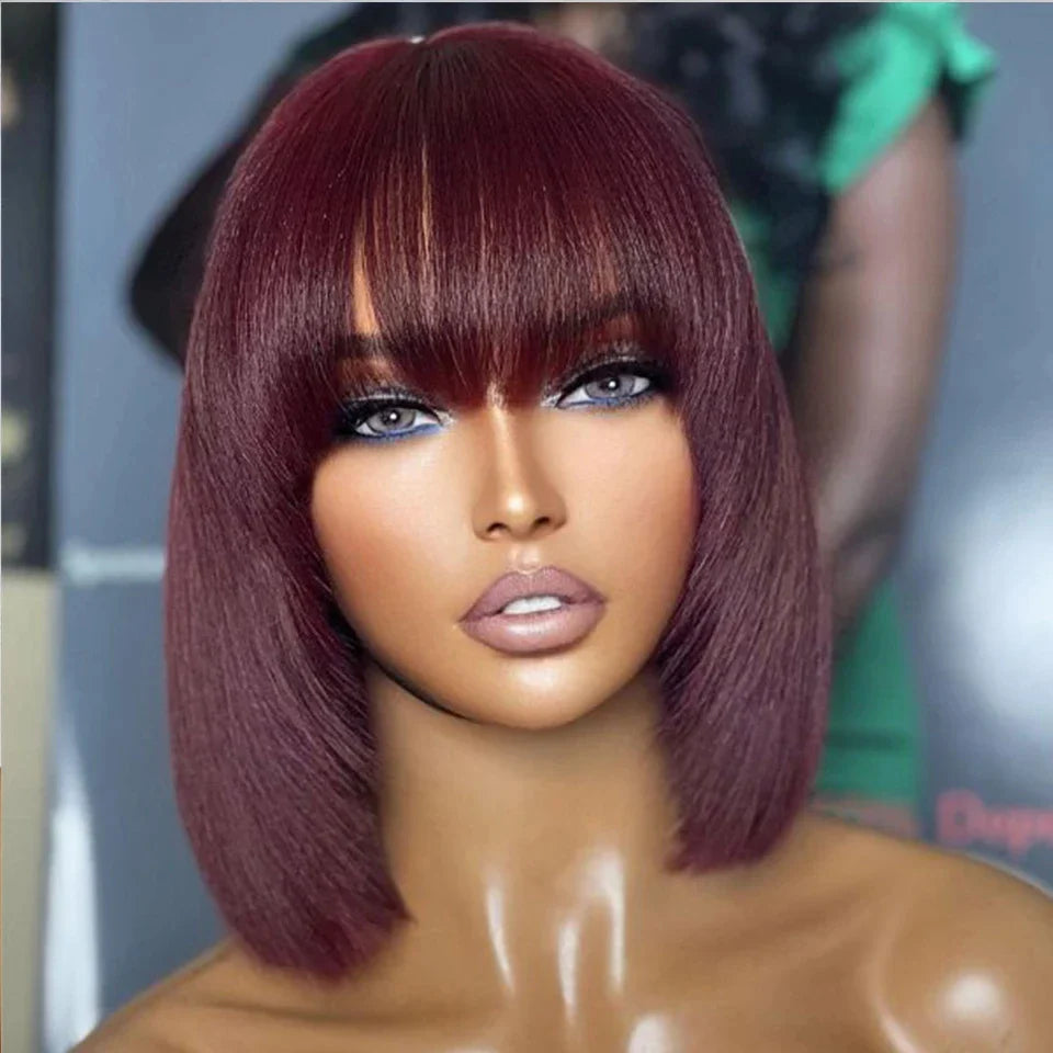Silky Straight Bob Wig with Bangs | 100% Human Hair Full Machine Made (8-12 Inch)