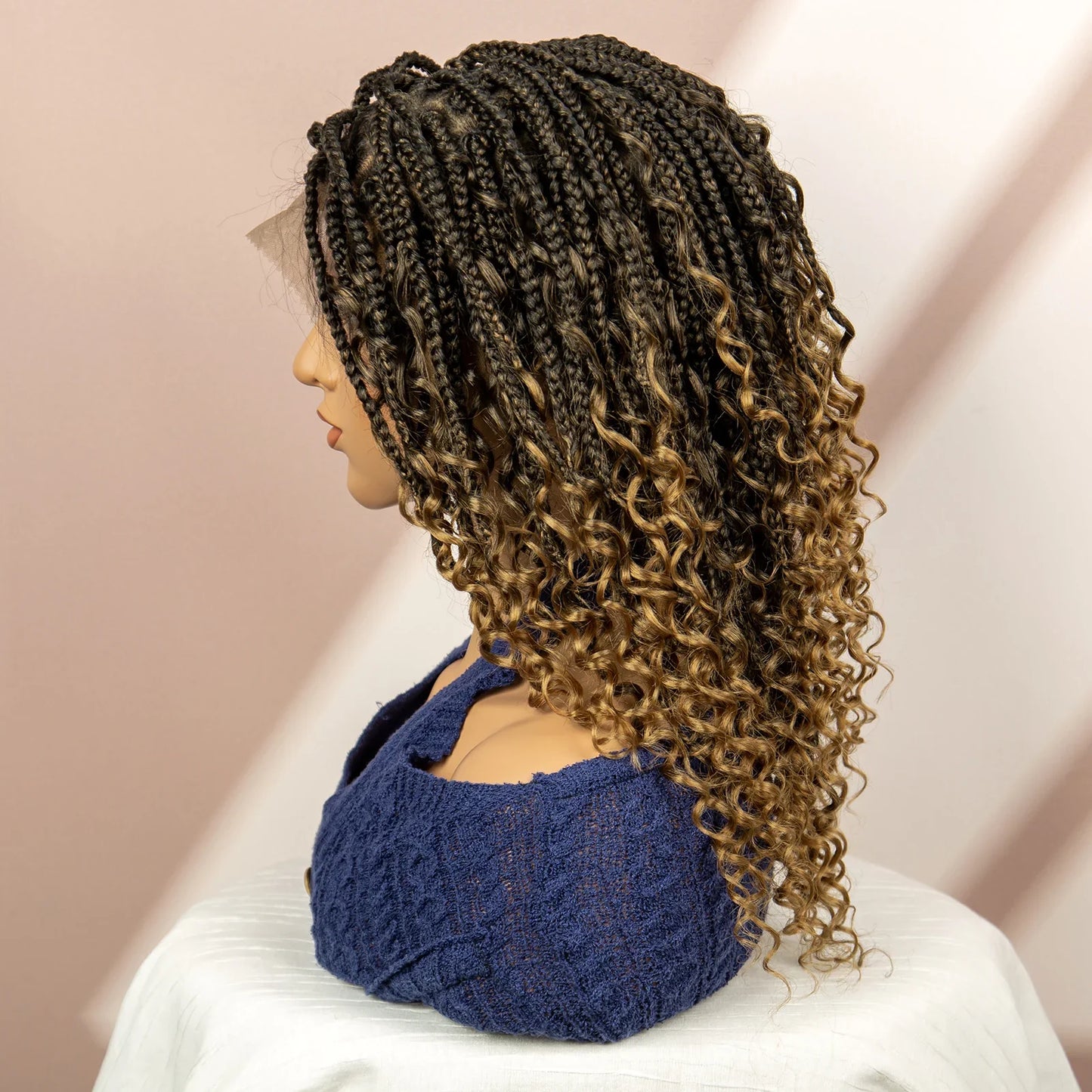 Burgundy Knotless Box Braids Wig with Curly Ends | Full Lace