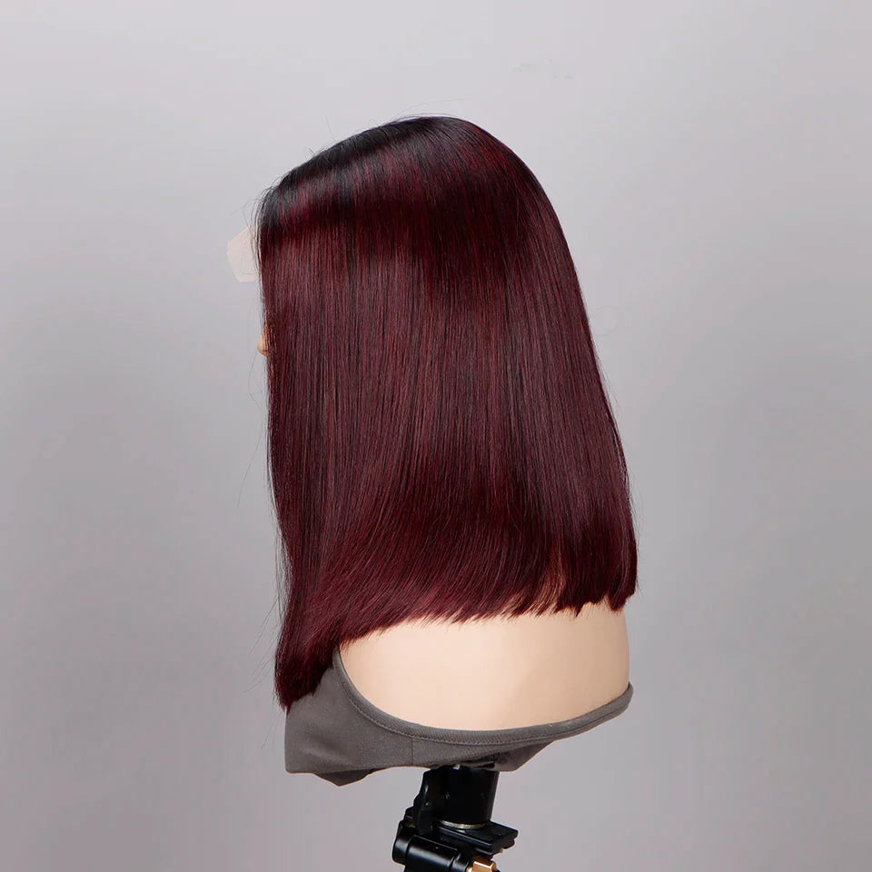 Ombre 1B/99J Burgundy & 1B/27 Honey Blonde Straight Bob Wig | HD Transparent Lace Front Human Hair (Glueless)