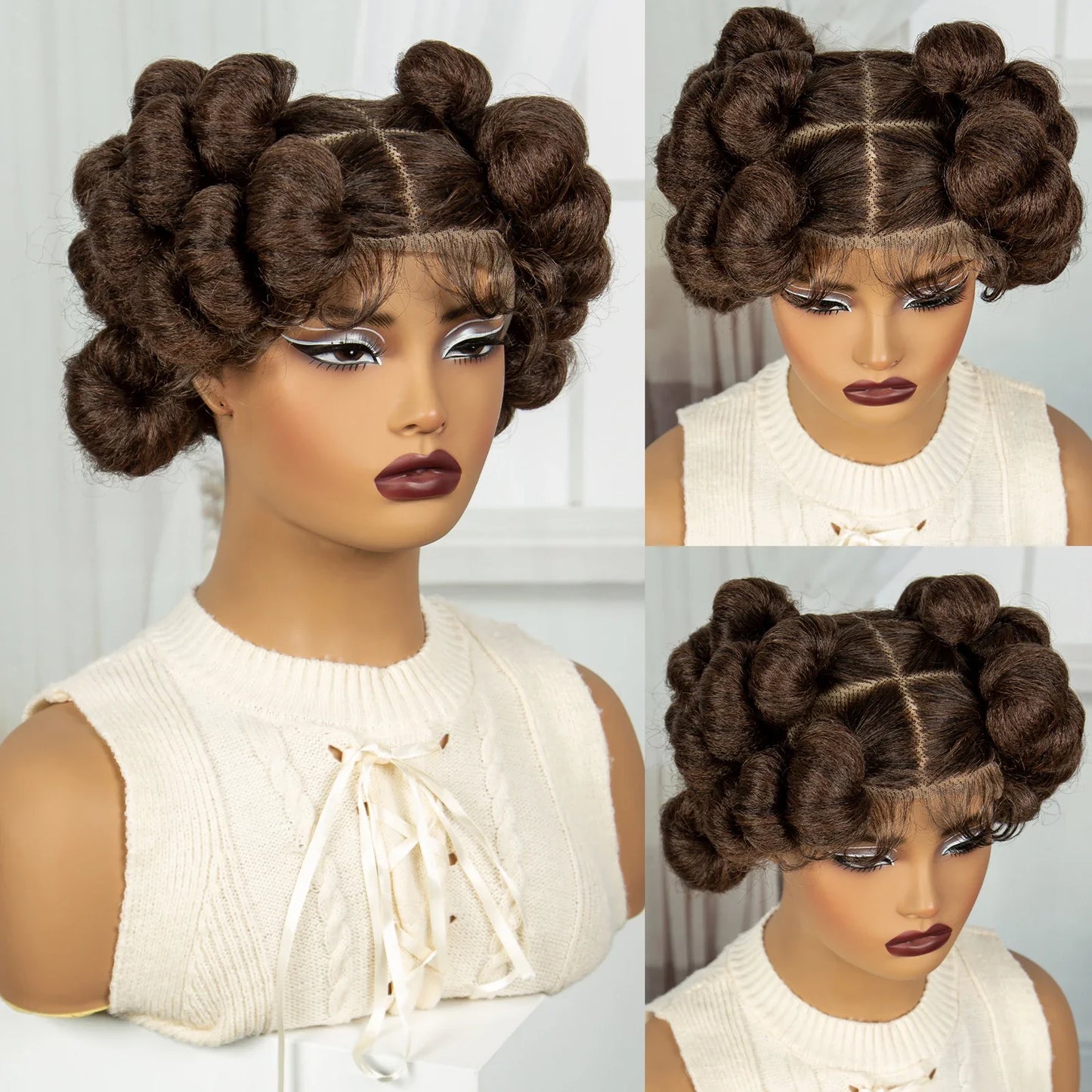 6" Short Bantu Knotless Braids Wig | 1B/30 Ombre | Full Lace