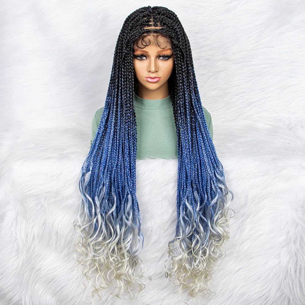 Gradient Water Wave Knotless Box Braids Wig | 9x6 Lace Front | Baby Hair
