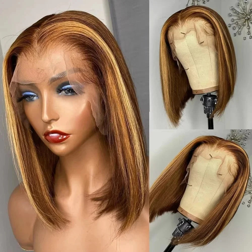 Ombre Honey Blonde & Red Wine Bob Wig | 13x4 HD Transparent Lace Front Human Hair