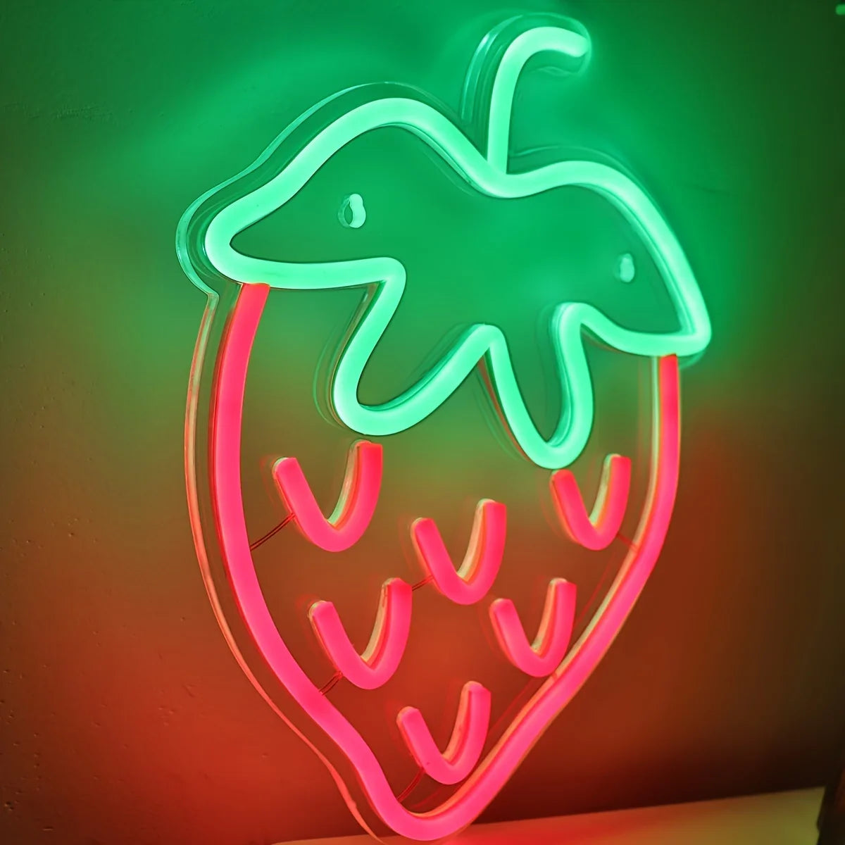 Strawberry Neon Sign LED Neon Light Wall Decor for Bdroom Game Room Store Party Kitchen Restaurant Club Gift for Friend