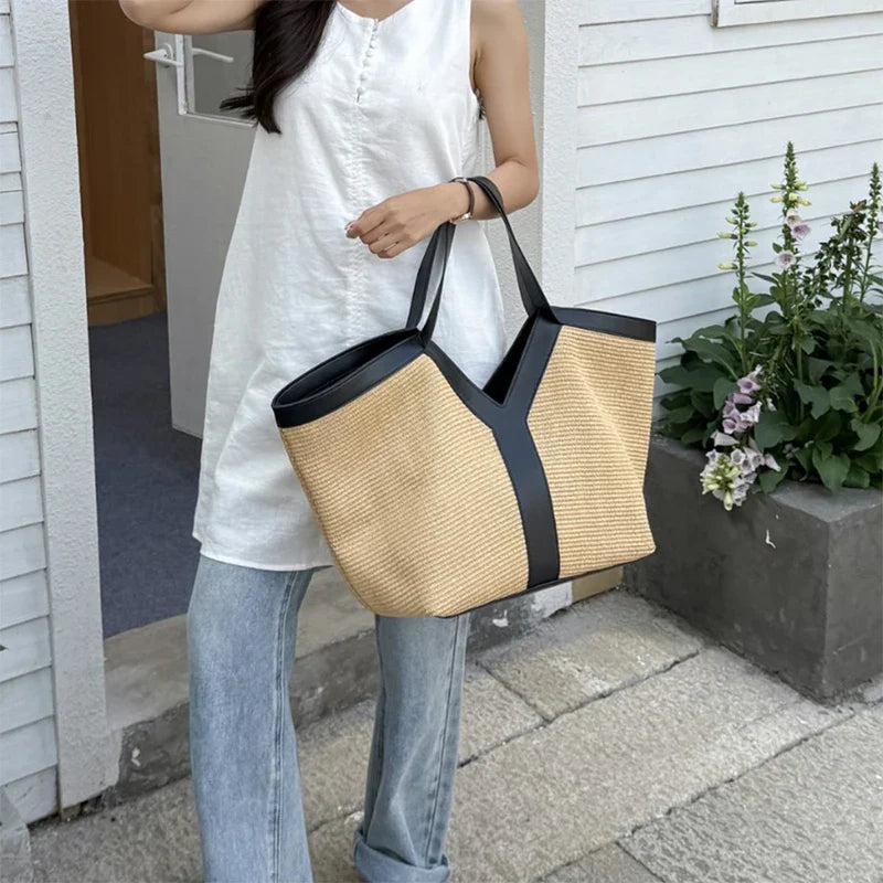 Y-shaped Design Shoulder Bag 2025 | Brand Seaside Beach Vacation Travel Hollow Straw Large Capacity Tote Bag (Casual Light Handbag)