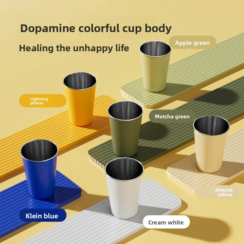 304 Stainless Steel lce cup 6 Color Options Coffee cup Leak - Proof Double use Direct Drink & Straw  Food Grade Stackable