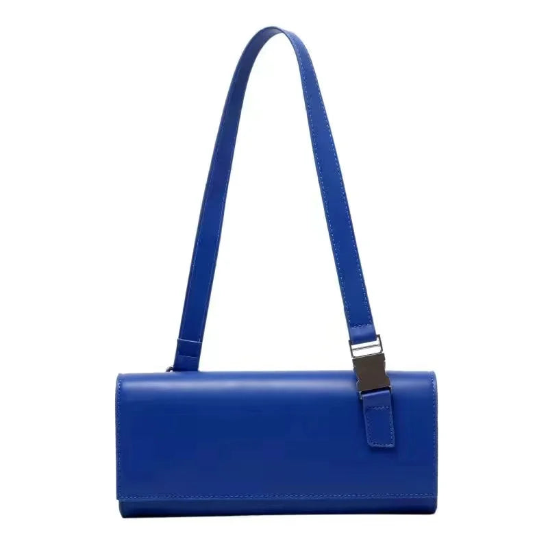 High Quality Klein Blue PU Leather Shoulder Bag for Women | Fashion Rectangle Underarm Purse (Ladies' Solid Handbag with Chains)