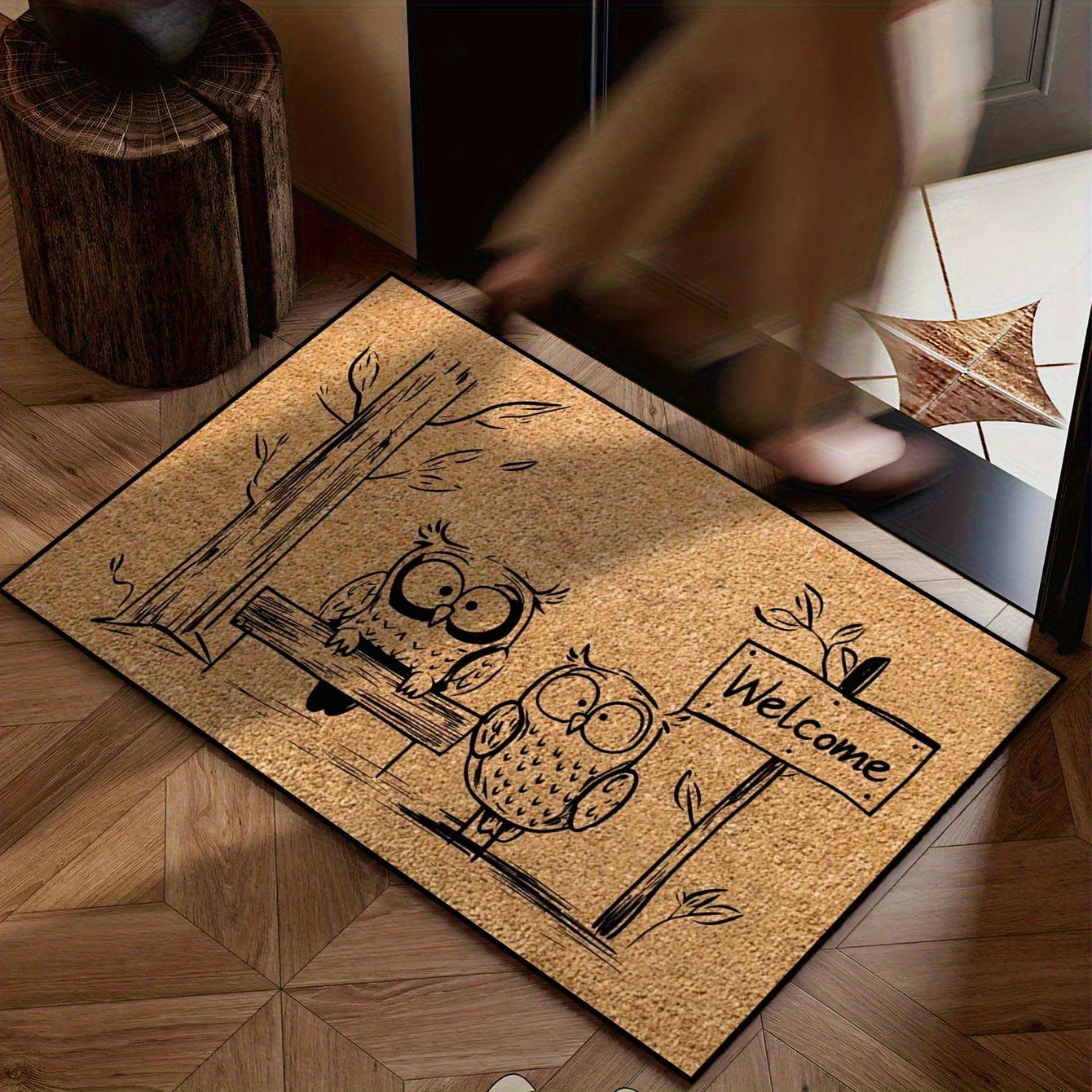 VIKAMA Fun Owl Welcome Floor Mat, Suitable For Entrance And Bathroom Areas, Non-Slip And Dirt-Resistant, Home Decoration Carpet
