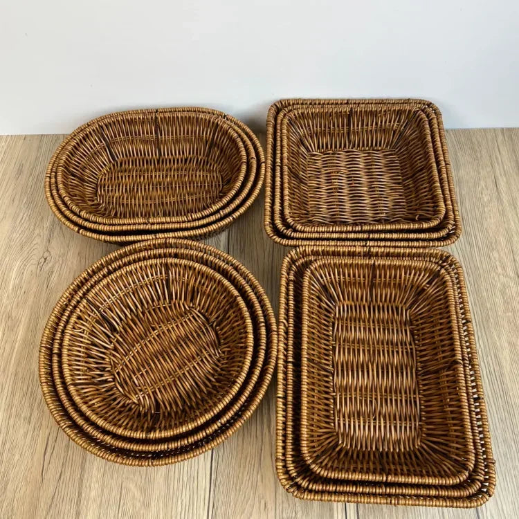 Imitation Rattan Fruit Basket Sundry Storage Basket Hand-Woven Storage Box Home Storage Supplies Tabletop Display Rattan Basket