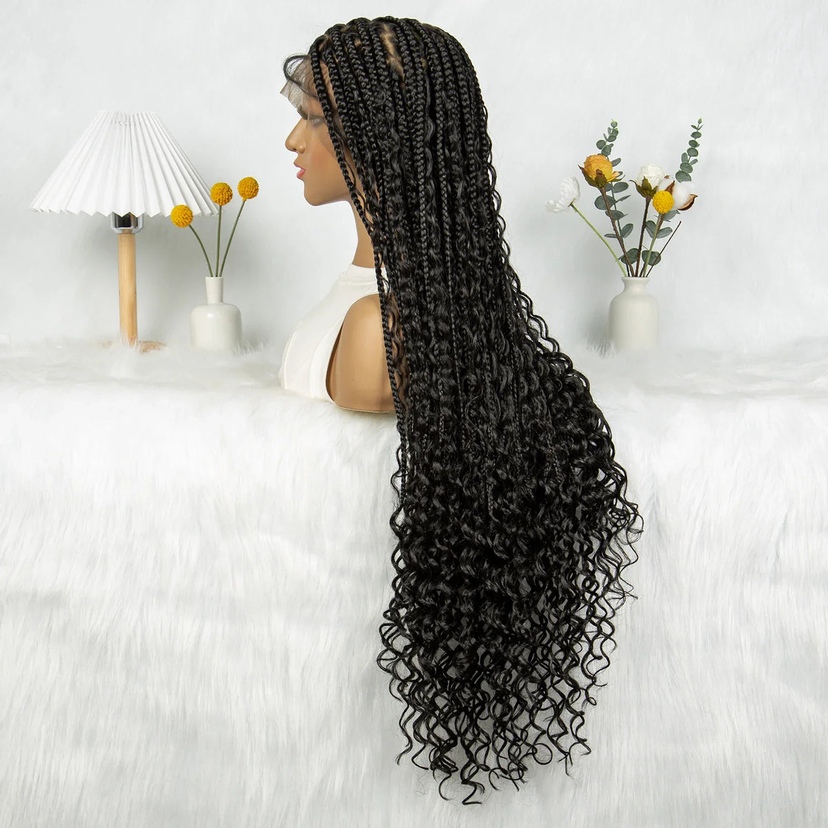 Transparent Full Lace Goddess Boho Box Braids Wig with Baby Hair