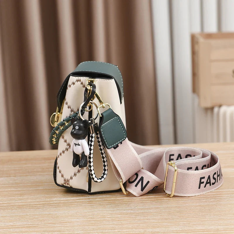 Mini Studded Decor Crossbody Bag | Argyle Embroidery Mobile Phone Purse & Trendy Chain Handbag for Women