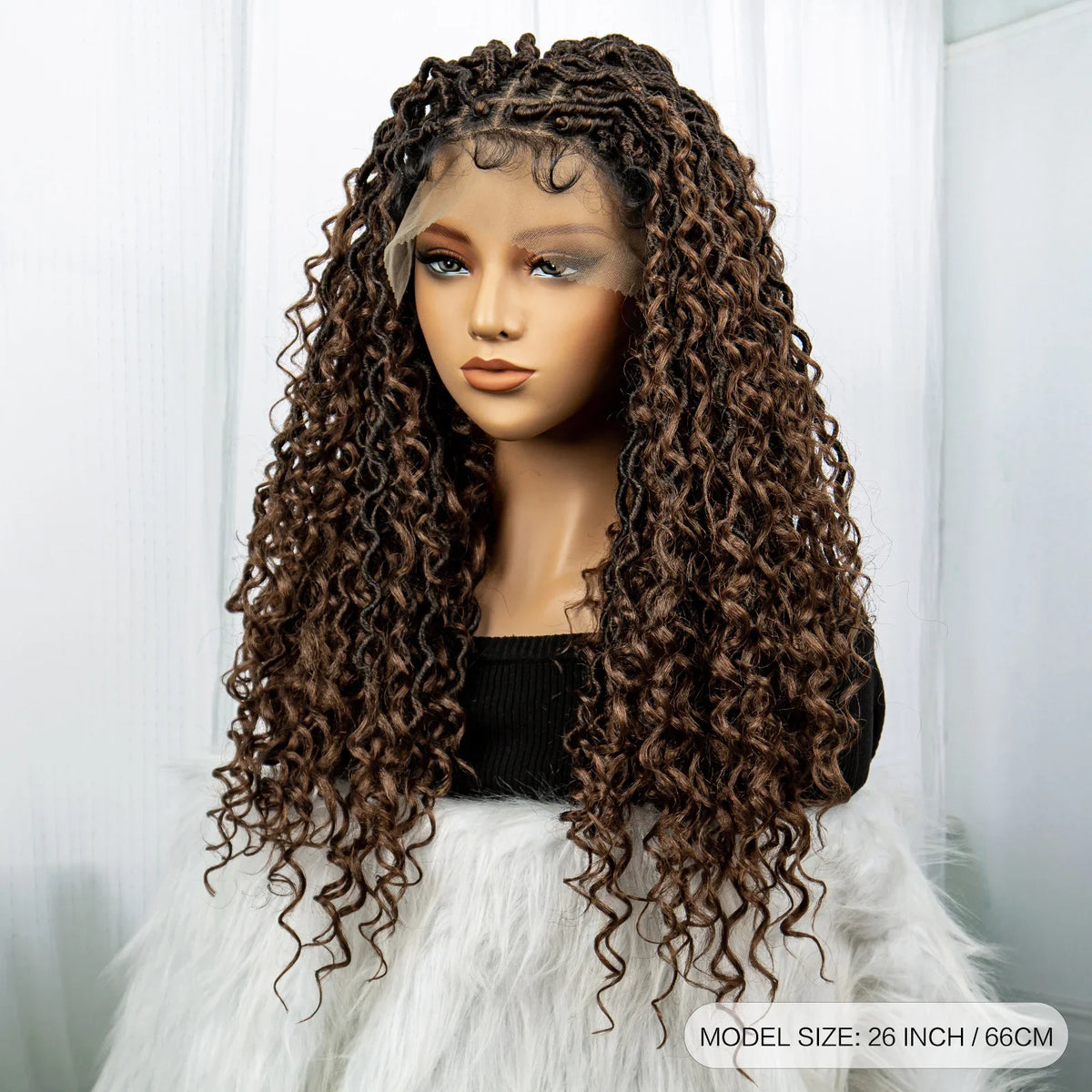 Burgundy 26" 99J Knotless Box Braids Wig | Curly Ends | Faux Locs | Swiss Lace Front | Braided Wigs for Black Women