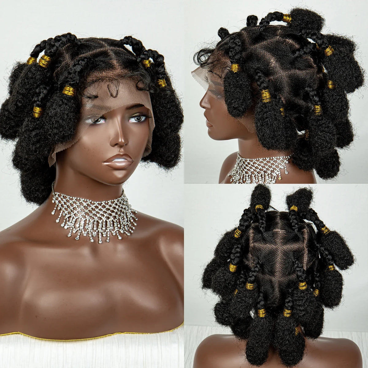 Short Bantu Knotless Braids Wig | Handmade Cornrow Accents | Full Lace