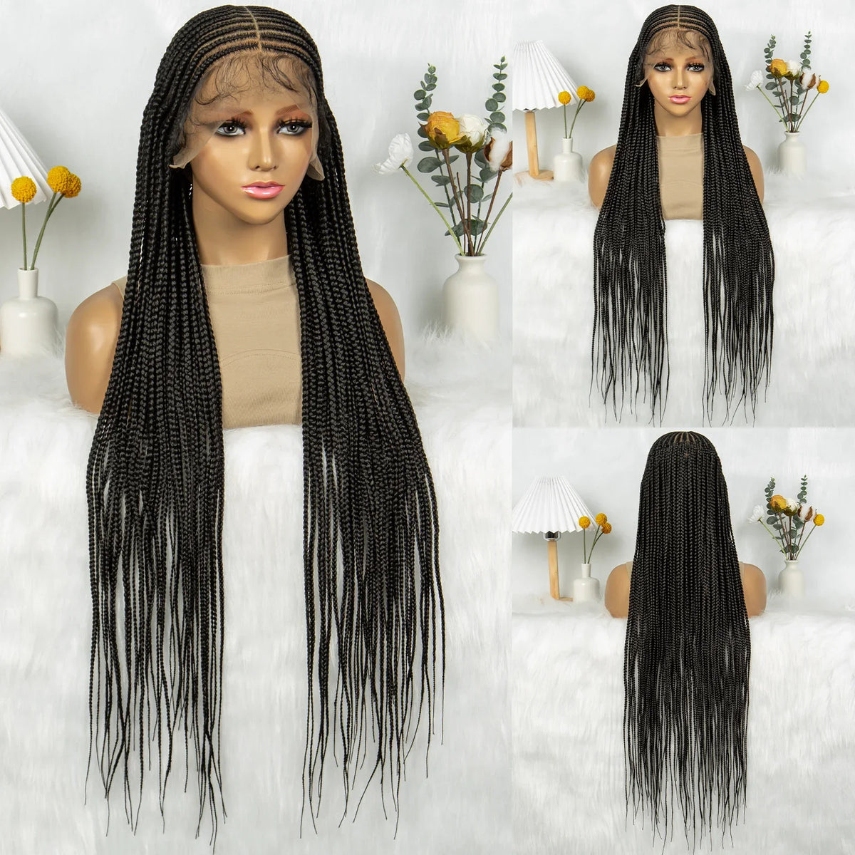 Goddess Bohemian Knotless Braids Wig | Full Lace Front | Cornrow Accents