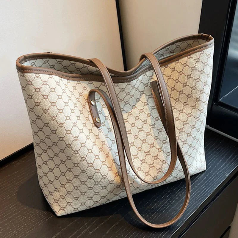 Large Capacity Shoulder Bag for Women | PU Leather Handbag for Commuting & Casual Use (Versatile Tote Bag, Geometric Pattern)