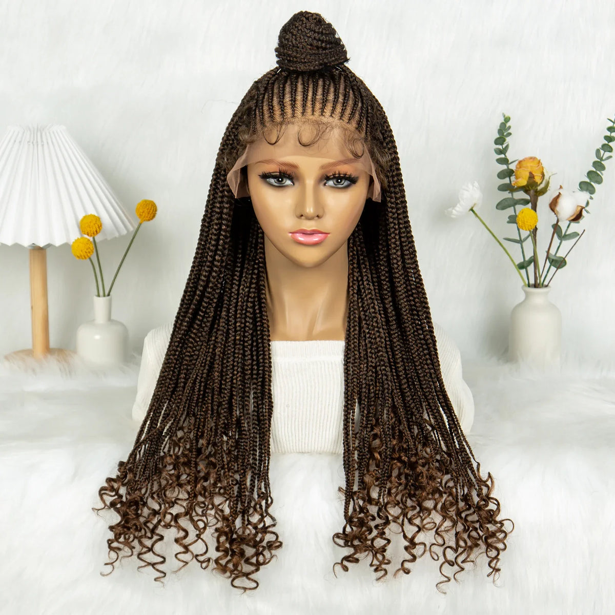 Updo Braided Wig with Curly Ends & Baby Hair | Lace Front