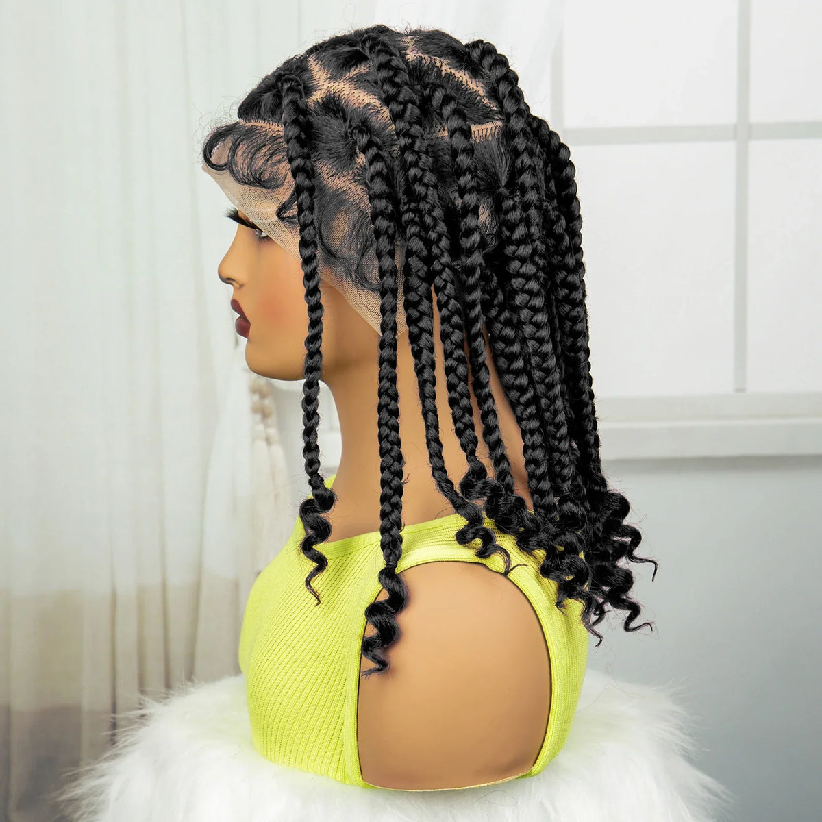 Natural Curly Ends Knotless Braids Wig | Transparent Full Lace | Baby Hair