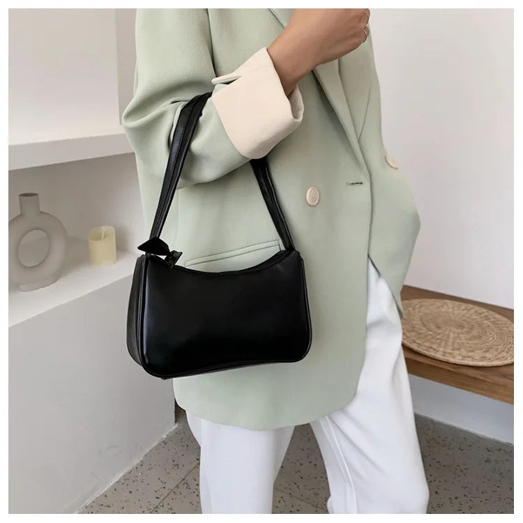 Retro Forearm Bag for Women | PU Leather Bow Handbag & Baguette Shoulder Bag (Western Style Underarm Bag, Casual Tote)