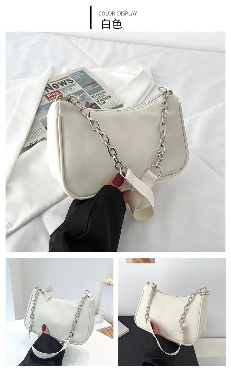 Shoulder Bags Women Underarm Chain Bag | PU Candy Colors Zipper Summer Simple Students Daily Casual Handbags