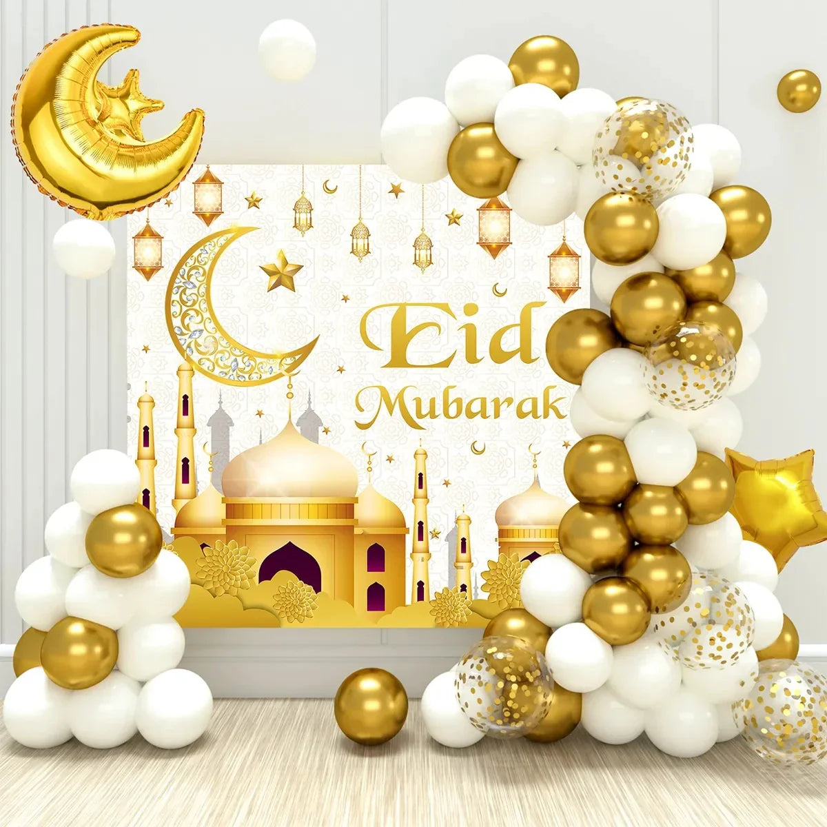 Eid Mubarak Balloons Background Ramadan Kareem Decoration Ramadan Mubarak Islamic Muslim Happy Eid Festival Party Supplies 2025