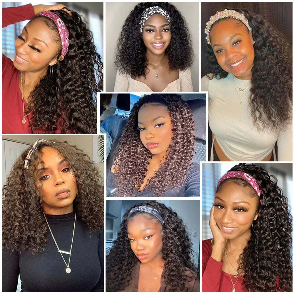 Water Wave Headband Wig | Darker Brown | Synthetic Curly Hair Wig | 20 Inches | Glueless | Full Machine Made Wigs