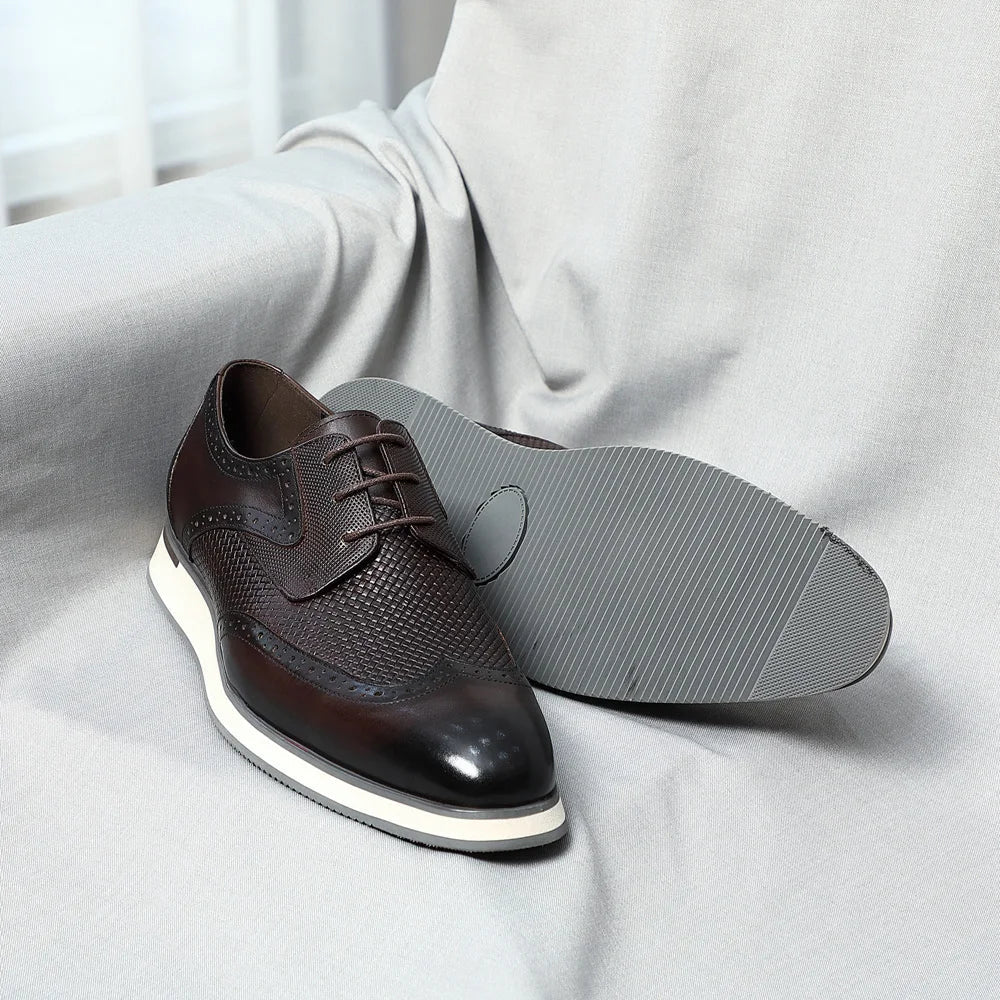 Luxury Handmade Men's Genuine Leather Derby Shoes | Classic Black & Brown Crocodile Print Casual Dress Shoes