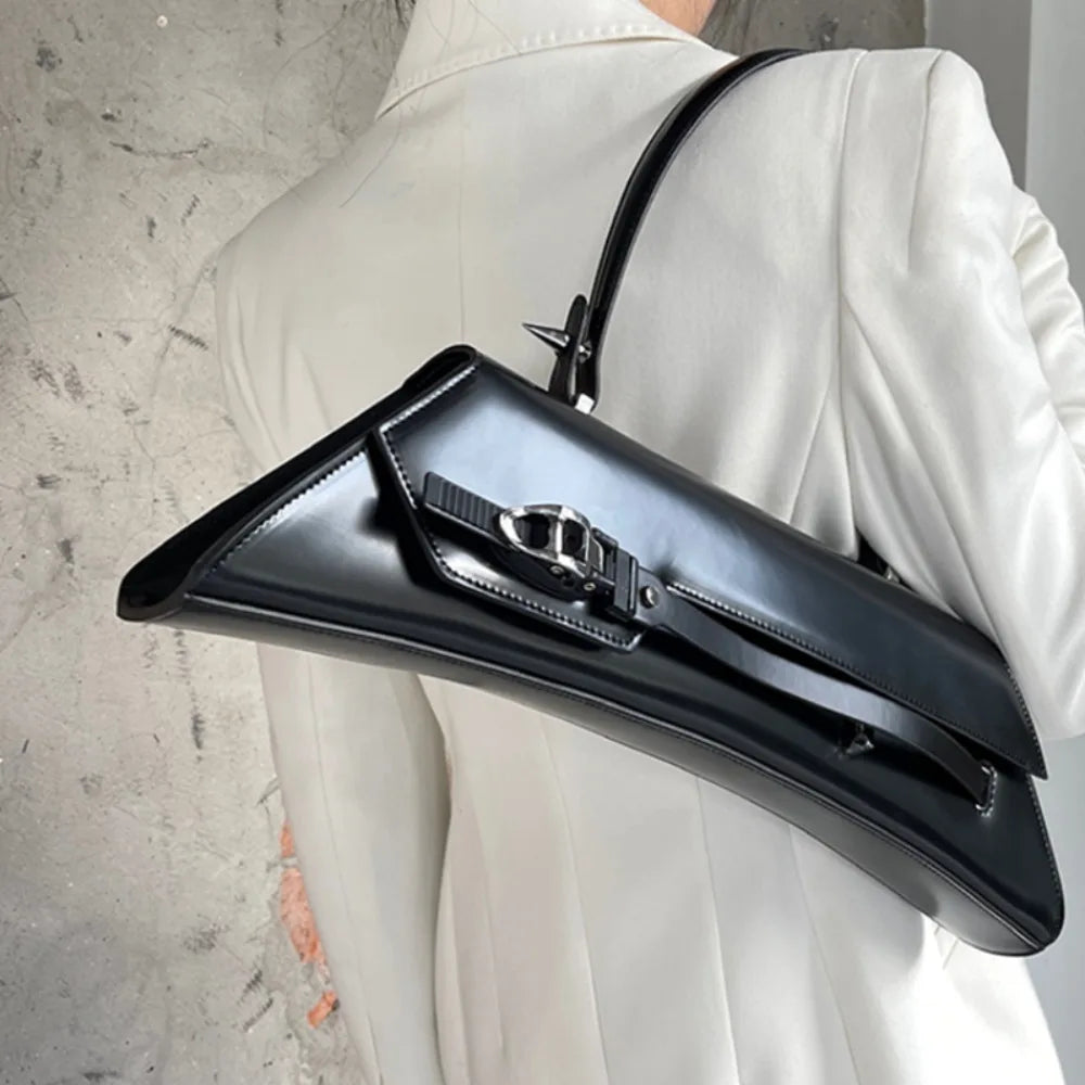 Exquisite Soft Leather Commuter Shoulder Bag | Senior Minority Personalized Underarm Bag (Moto Casual Latch Armpit Handbag)